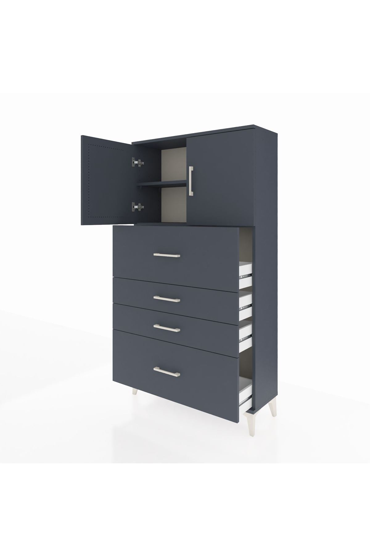 Arges Dolap 2 Raflı 4 Çekmeceli 2 Kapaklı 88x30x163 Antrasit-Antrasit