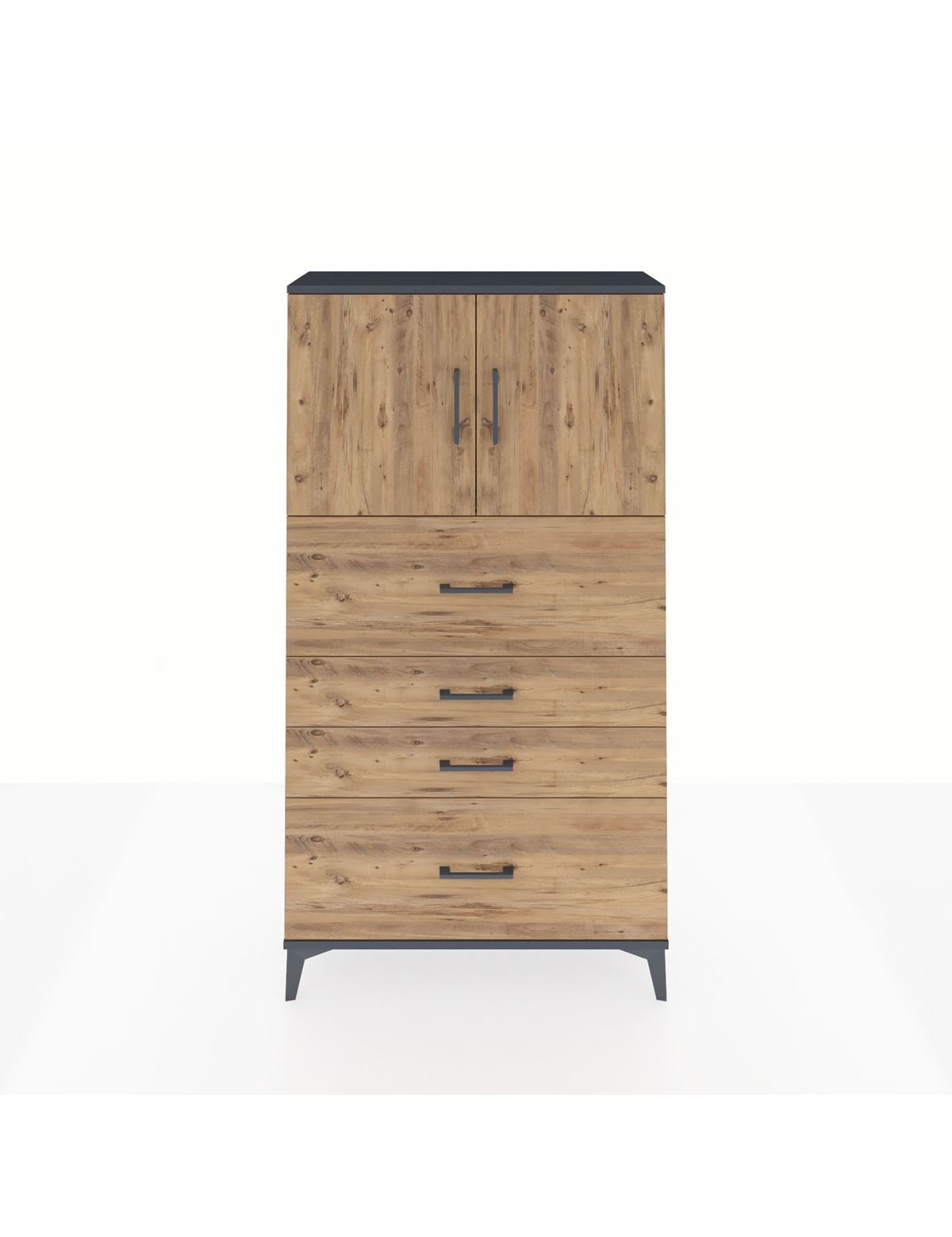 Arges Dolap 2 Raflı 4 Çekmeceli 2 Kapaklı 88x30x163 Antrasit-Çam