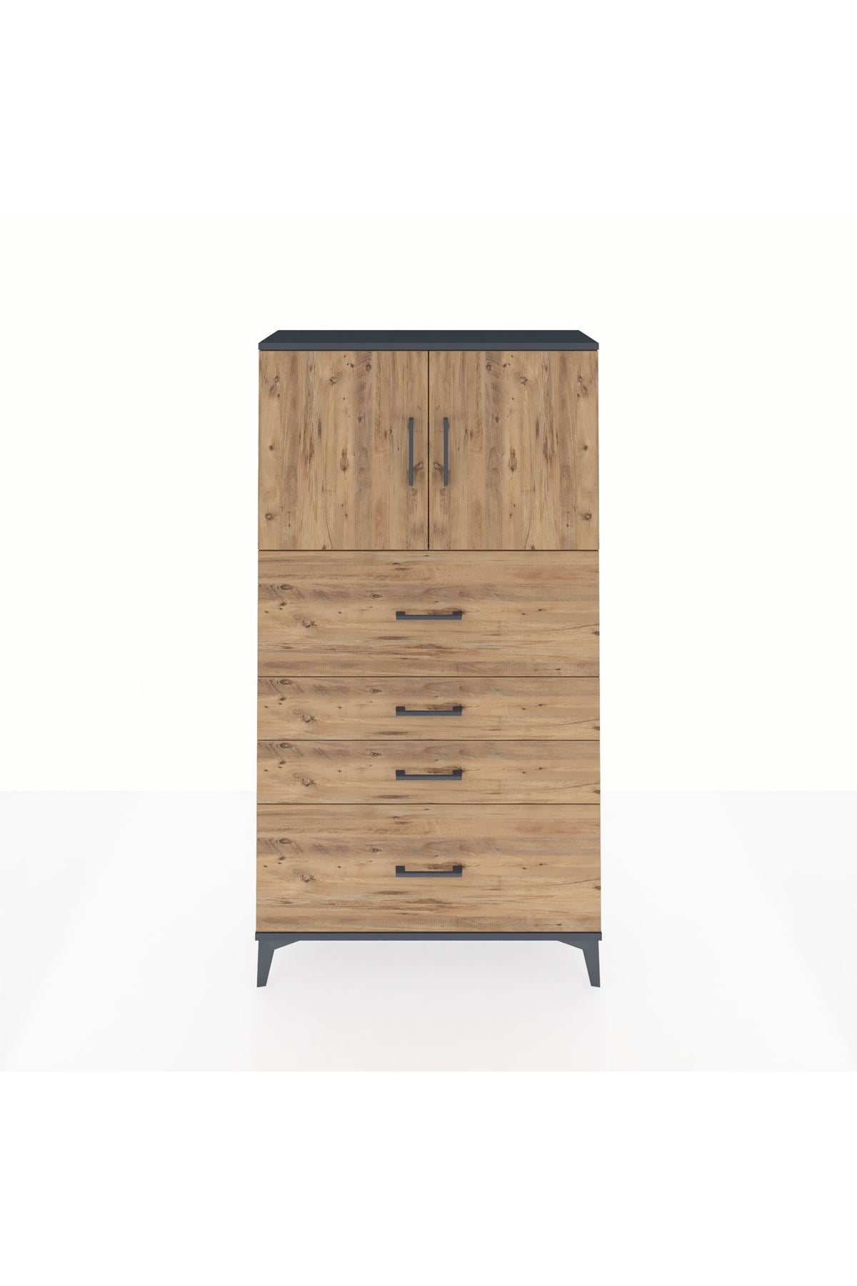 Arges Dolap 2 Raflı 4 Çekmeceli 2 Kapaklı 88x30x163 Antrasit-Çam