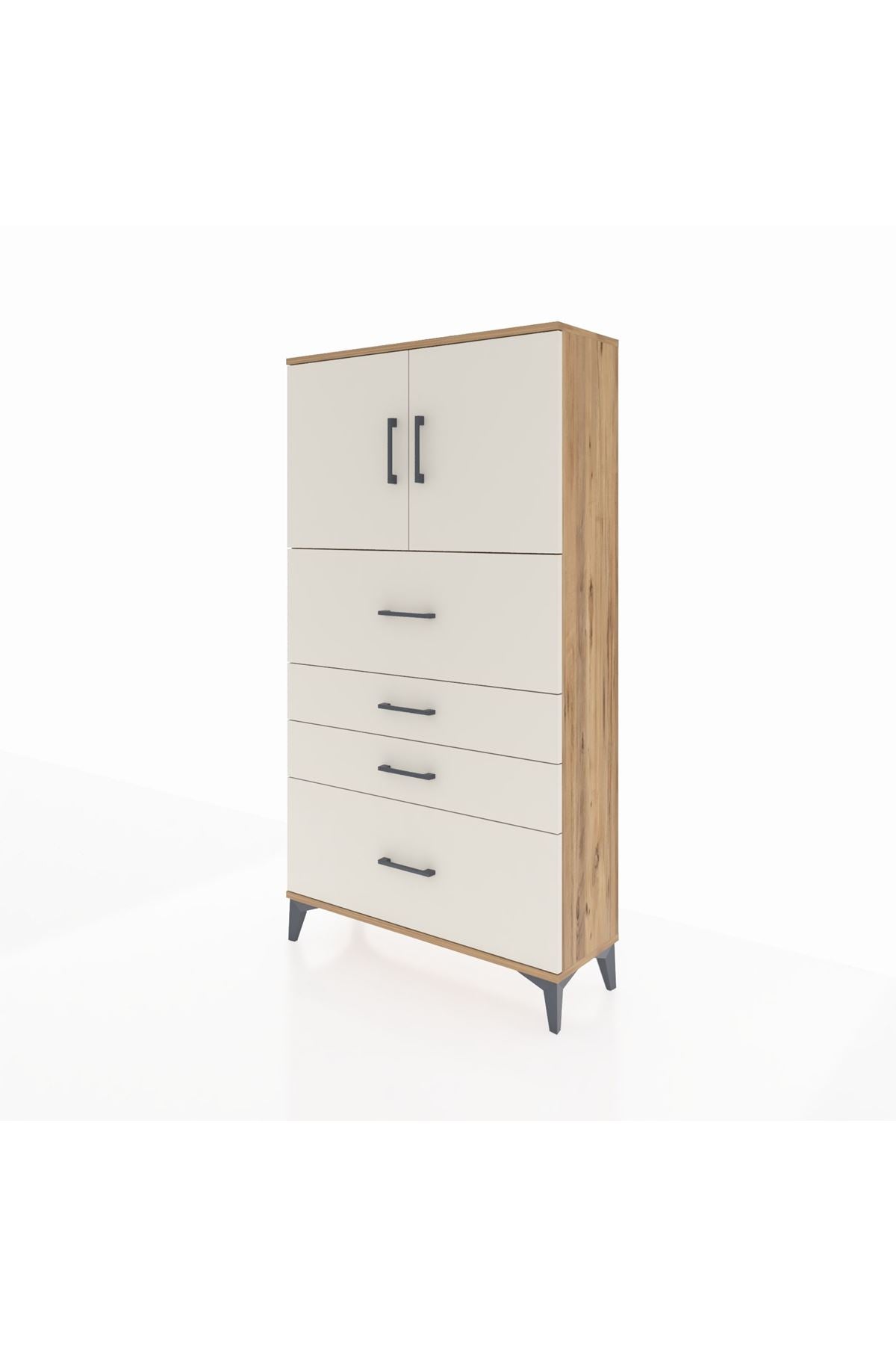 Arges Dolap 2 Raflı 4 Çekmeceli 2 Kapaklı 88x30x163 Çam-Aytaşı