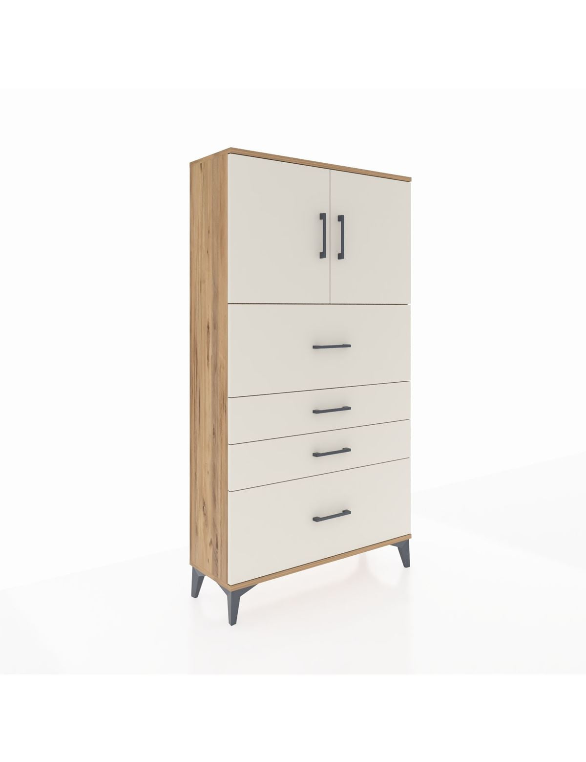 Arges Dolap 2 Raflı 4 Çekmeceli 2 Kapaklı 88x30x163 Çam-Aytaşı