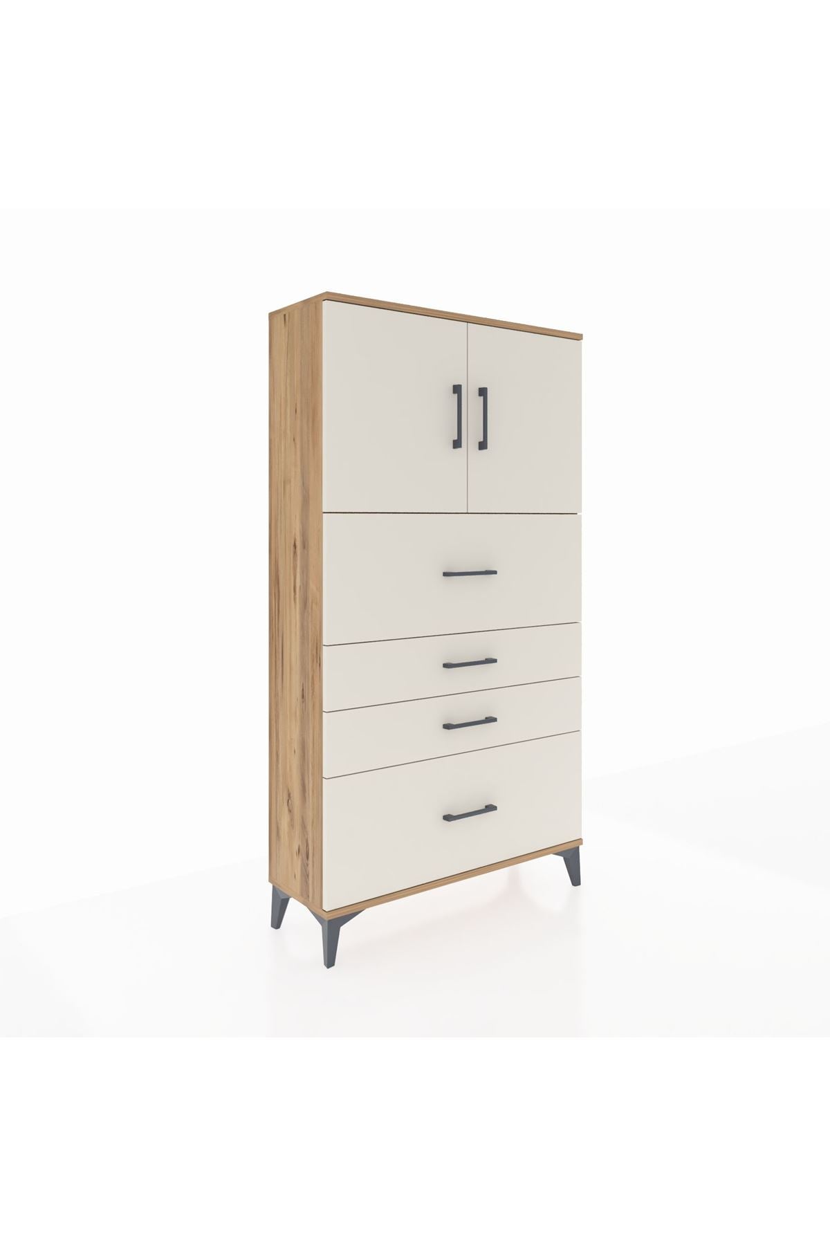 Arges Dolap 2 Raflı 4 Çekmeceli 2 Kapaklı 88x30x163 Çam-Aytaşı