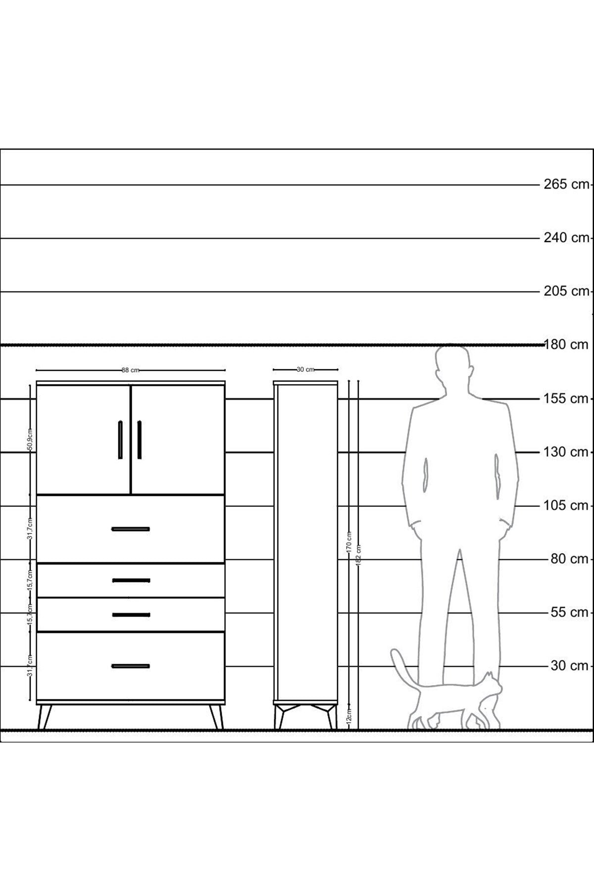 Arges Dolap 2 Raflı 4 Çekmeceli 2 Kapaklı 88x30x163 Çam-Aytaşı