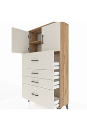 Arges Dolap 2 Raflı 4 Çekmeceli 2 Kapaklı 88x30x163 Çam-Aytaşı