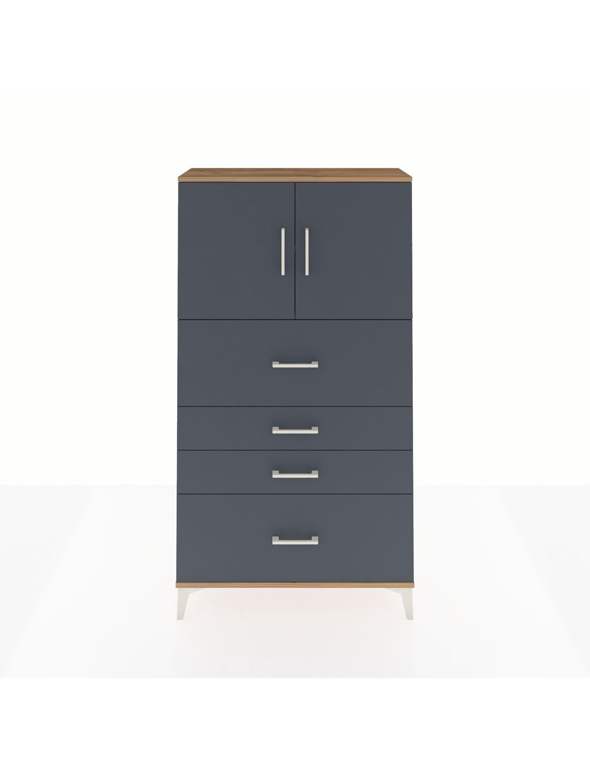 Arges Dolap 2 Raflı 4 Çekmeceli 2 Kapaklı 88x30x163 Çam-Antrasit