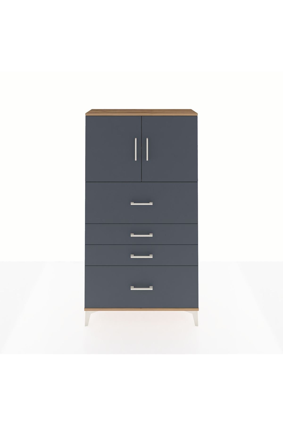 Arges Dolap 2 Raflı 4 Çekmeceli 2 Kapaklı 88x30x163 Çam-Antrasit