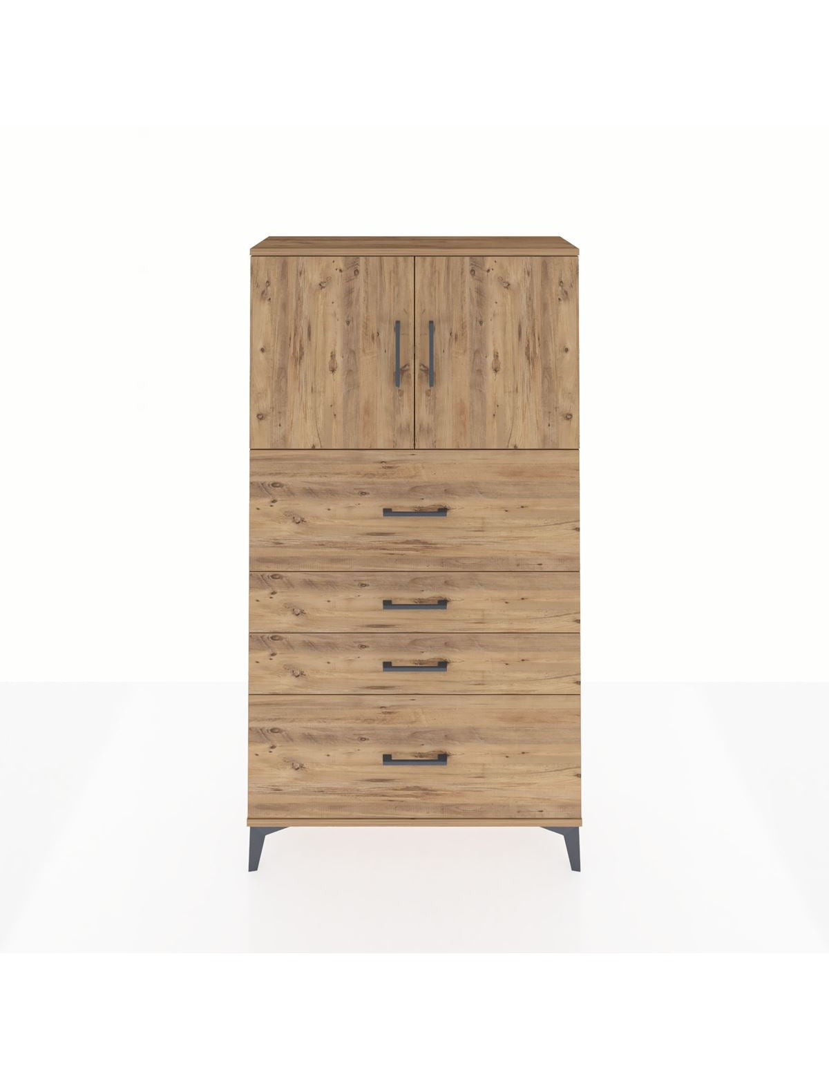 Arges Dolap 2 Raflı 4 Çekmeceli 2 Kapaklı 88x30x163 Çam-Çam