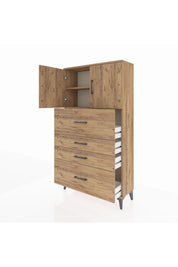 Arges Dolap 2 Raflı 4 Çekmeceli 2 Kapaklı 88x30x163 Çam-Çam