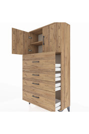 Arges Dolap 2 Raflı 4 Çekmeceli 2 Kapaklı 88x30x163 Çam-Çam