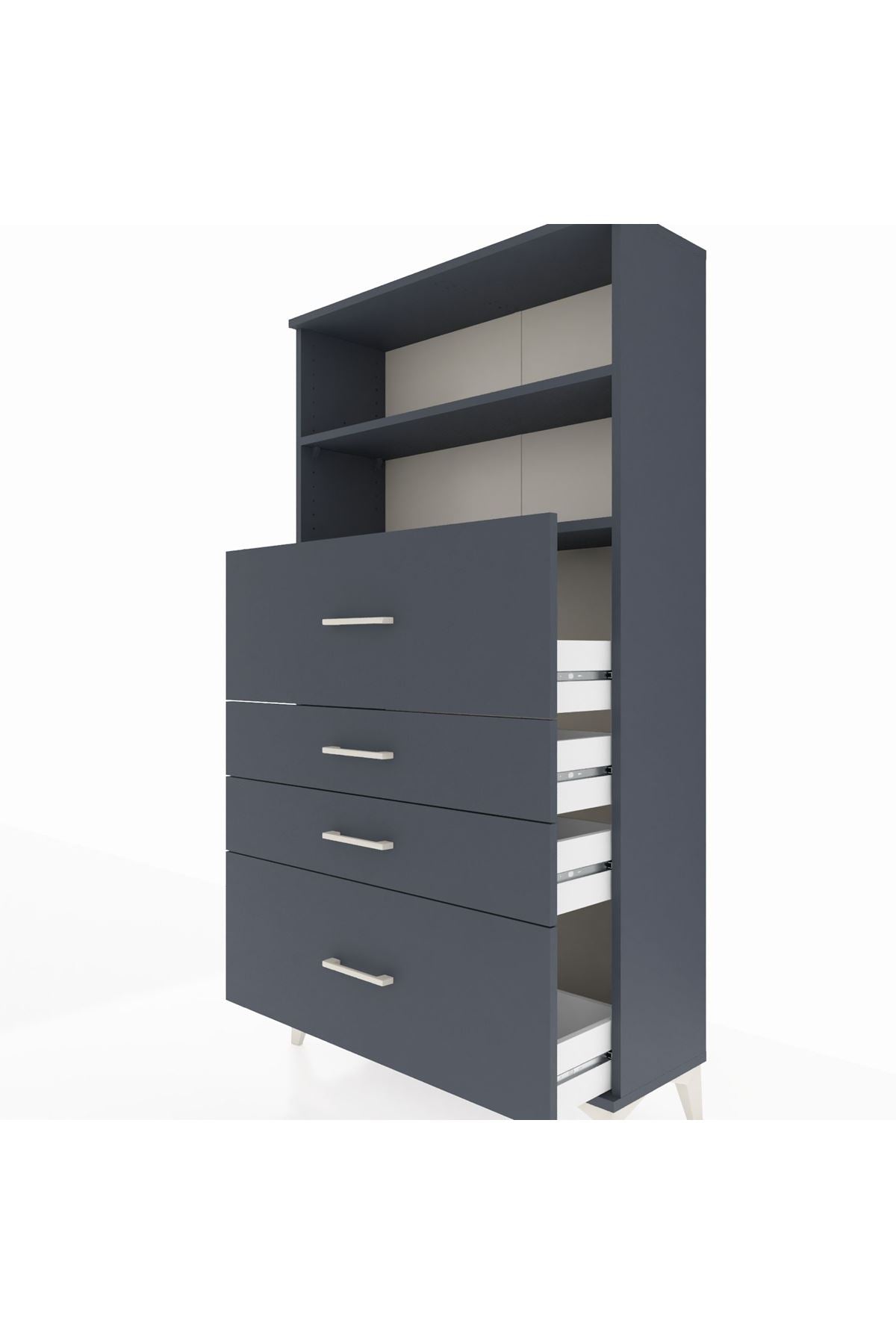 Arges Dolap 2 Raflı 4 Çekmeceli 88x30x163 Antrasit-Antrasit