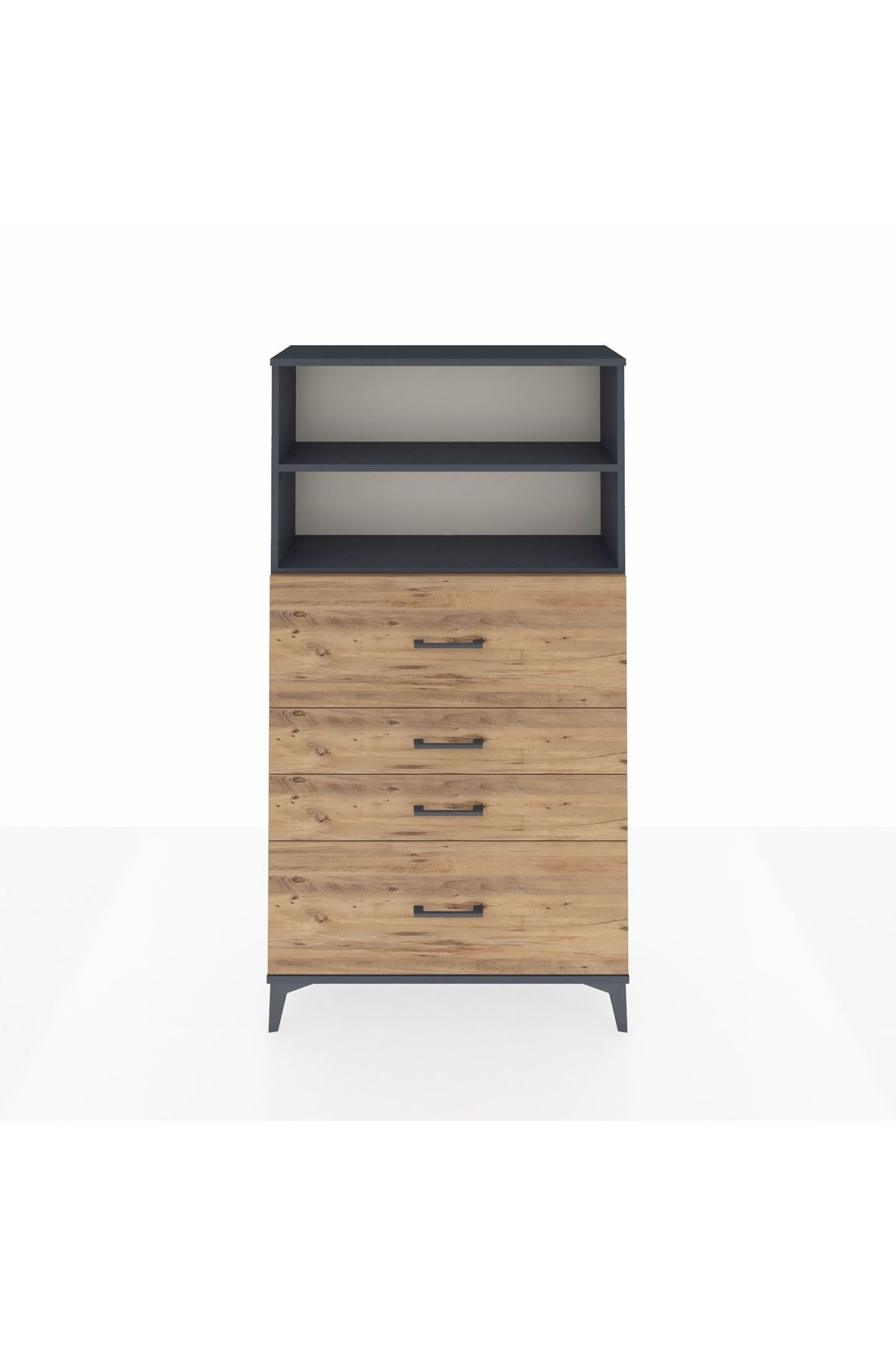 Arges Dolap 2 Raflı 4 Çekmeceli 88x30x163 Antrasit-Çam