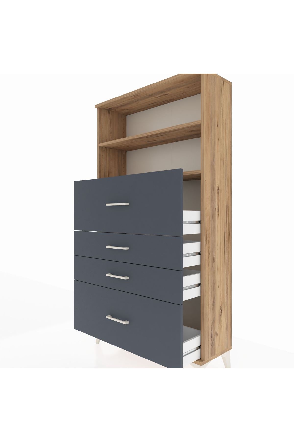 Arges Dolap 2 Raflı 4 Çekmeceli 88x30x163 Çam-Antrasit