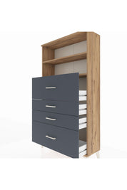 Arges Dolap 2 Raflı 4 Çekmeceli 88x30x163 Çam-Antrasit