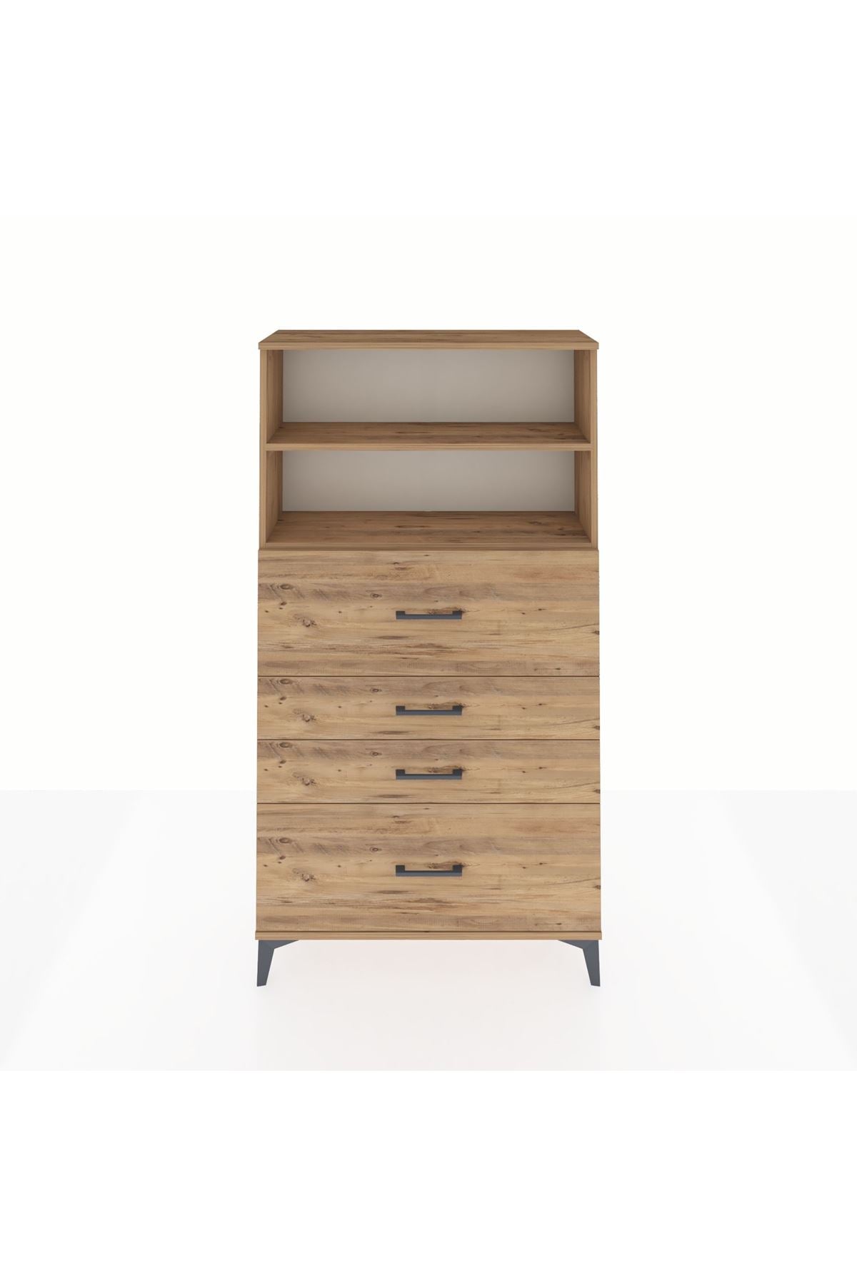 Arges Dolap 2 Raflı 4 Çekmeceli 88x30x163 Çam-Çam