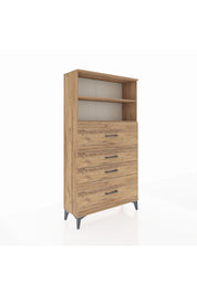 Arges Dolap 2 Raflı 4 Çekmeceli 88x30x163 Çam-Çam