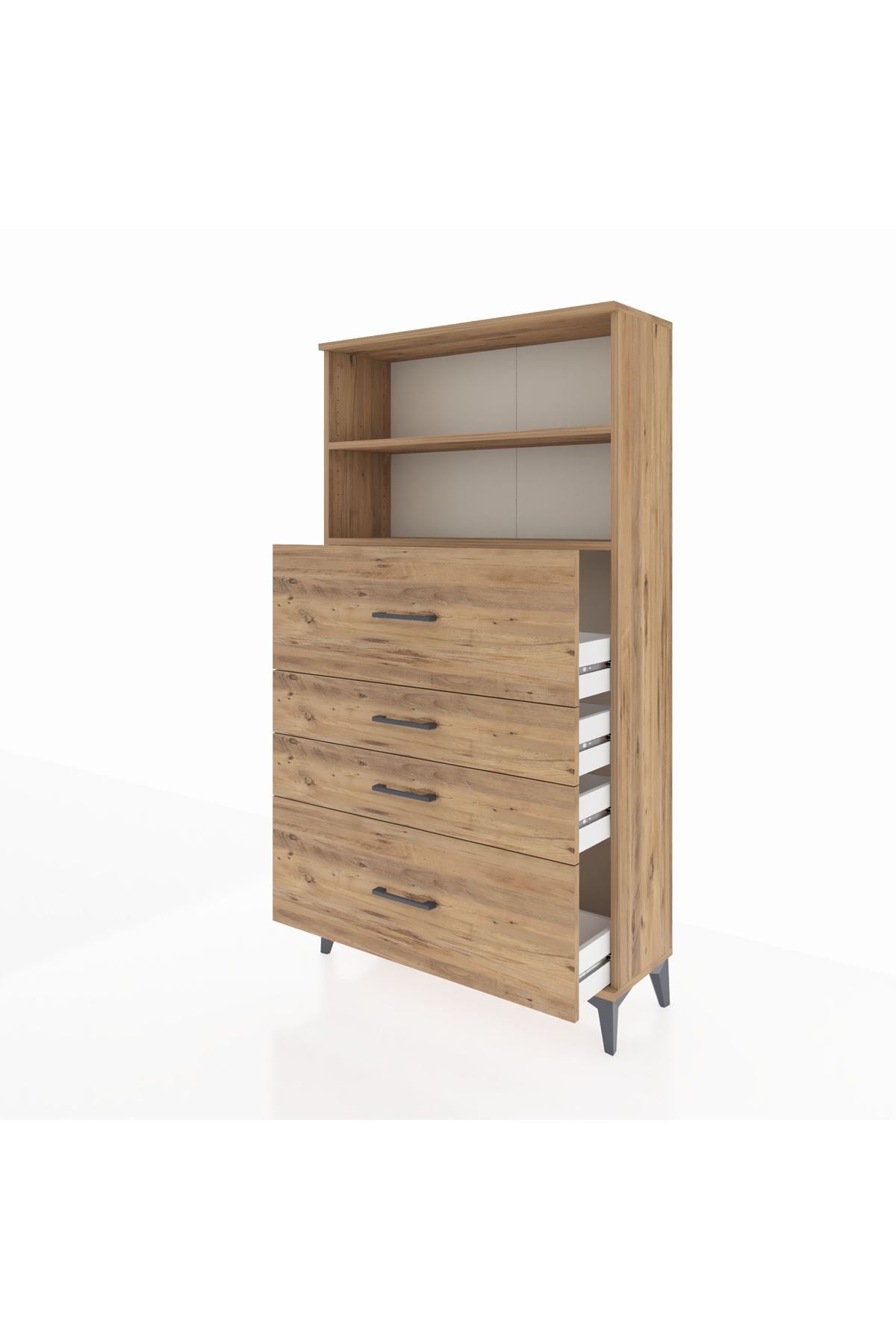 Arges Dolap 2 Raflı 4 Çekmeceli 88x30x163 Çam-Çam