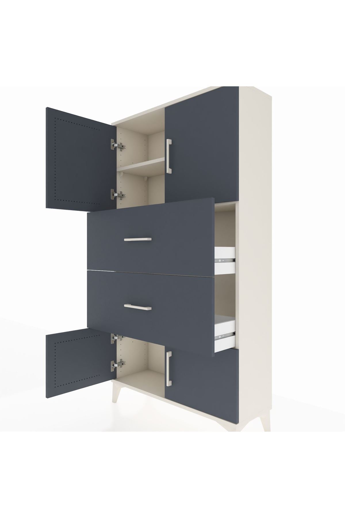 Arges Dolap 2 Raflı 2 Çekmeceli 4 Kapaklı 88x30x163 Aytaşı-Antrasit