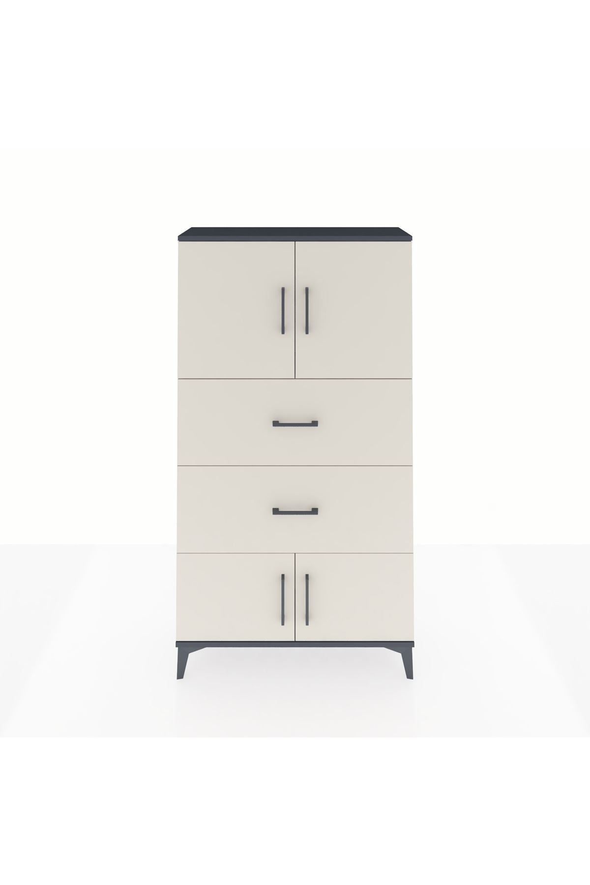 Arges Dolap 2 Raflı 2 Çekmeceli 4 Kapaklı 88x30x163 Antrasit-Aytaşı