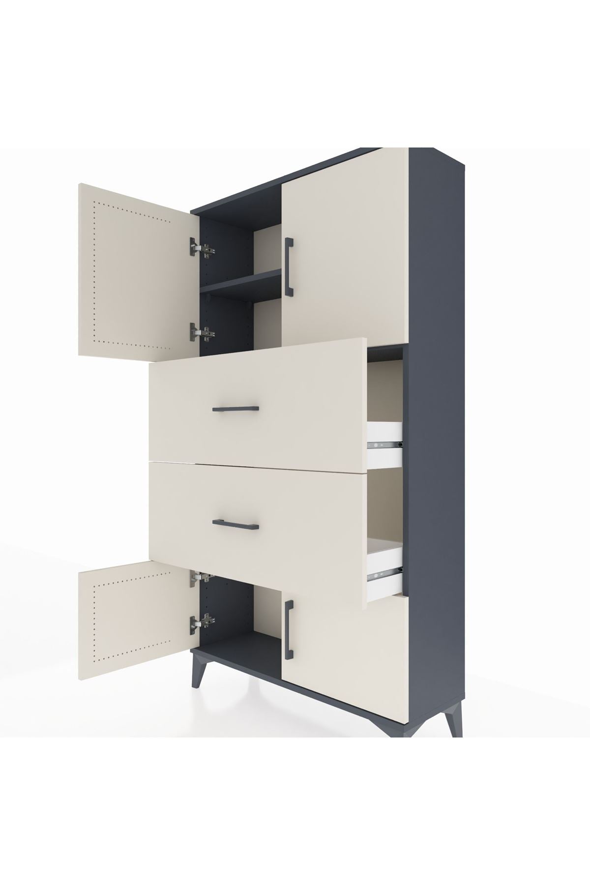 Arges Dolap 2 Raflı 2 Çekmeceli 4 Kapaklı 88x30x163 Antrasit-Aytaşı