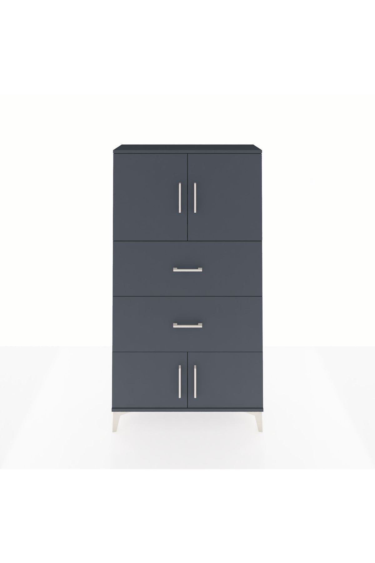 Arges Dolap 2 Raflı 2 Çekmeceli 4 Kapaklı 88x30x163 Antrasit-Antrasit