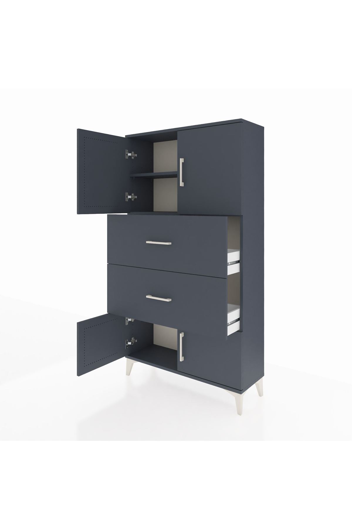 Arges Dolap 2 Raflı 2 Çekmeceli 4 Kapaklı 88x30x163 Antrasit-Antrasit