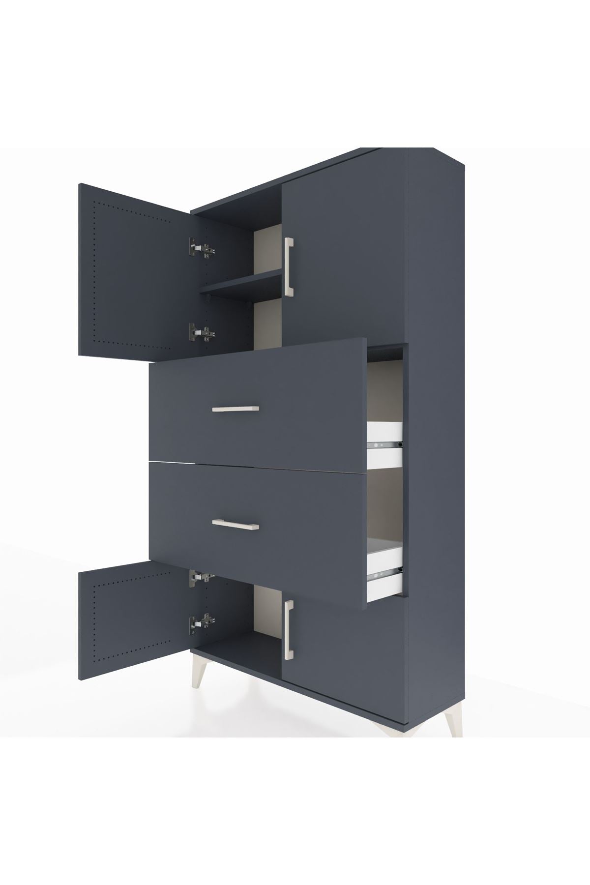 Arges Dolap 2 Raflı 2 Çekmeceli 4 Kapaklı 88x30x163 Antrasit-Antrasit