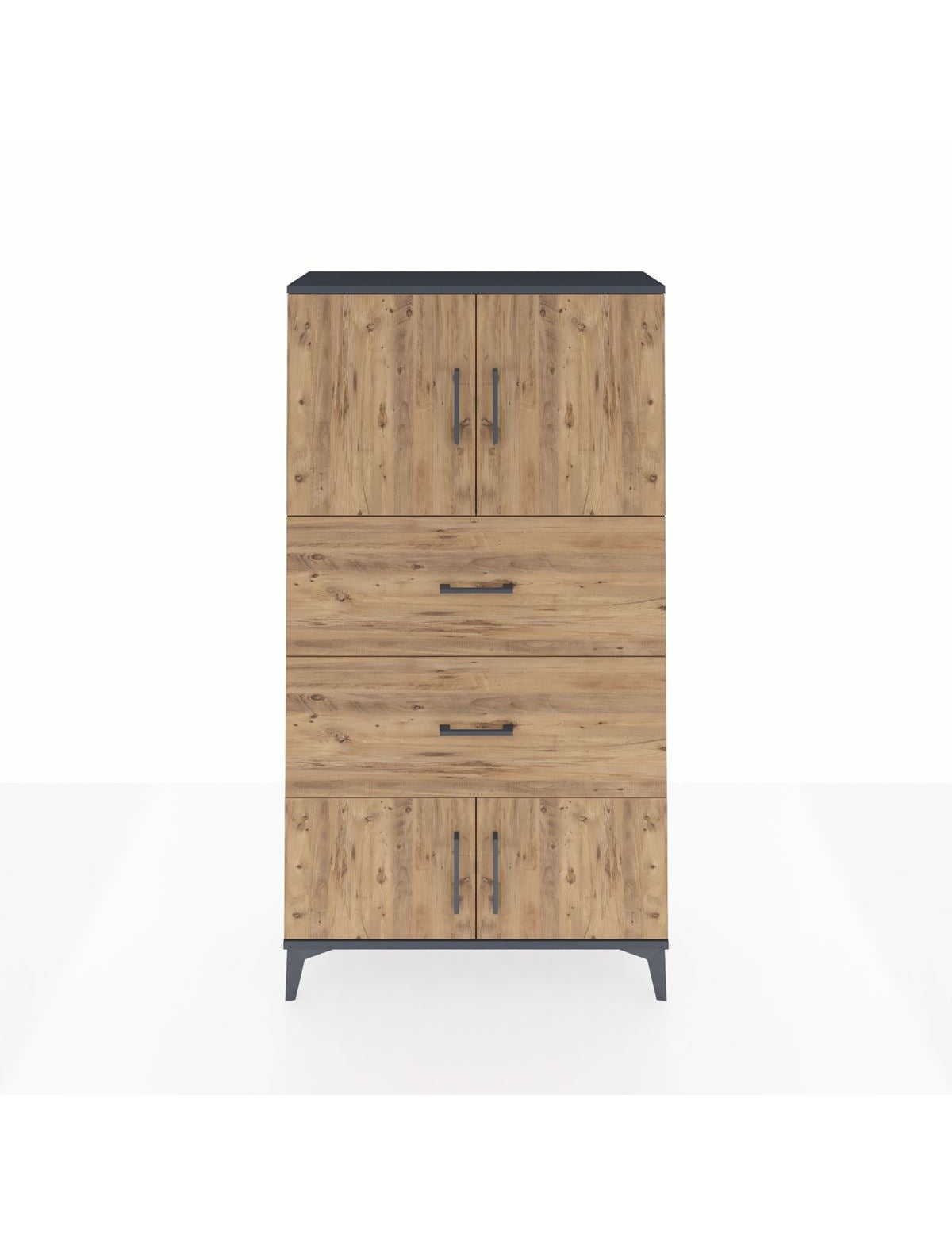 Arges Dolap 2 Raflı 2 Çekmeceli 4 Kapaklı 88x30x163 Antrasit-Çam