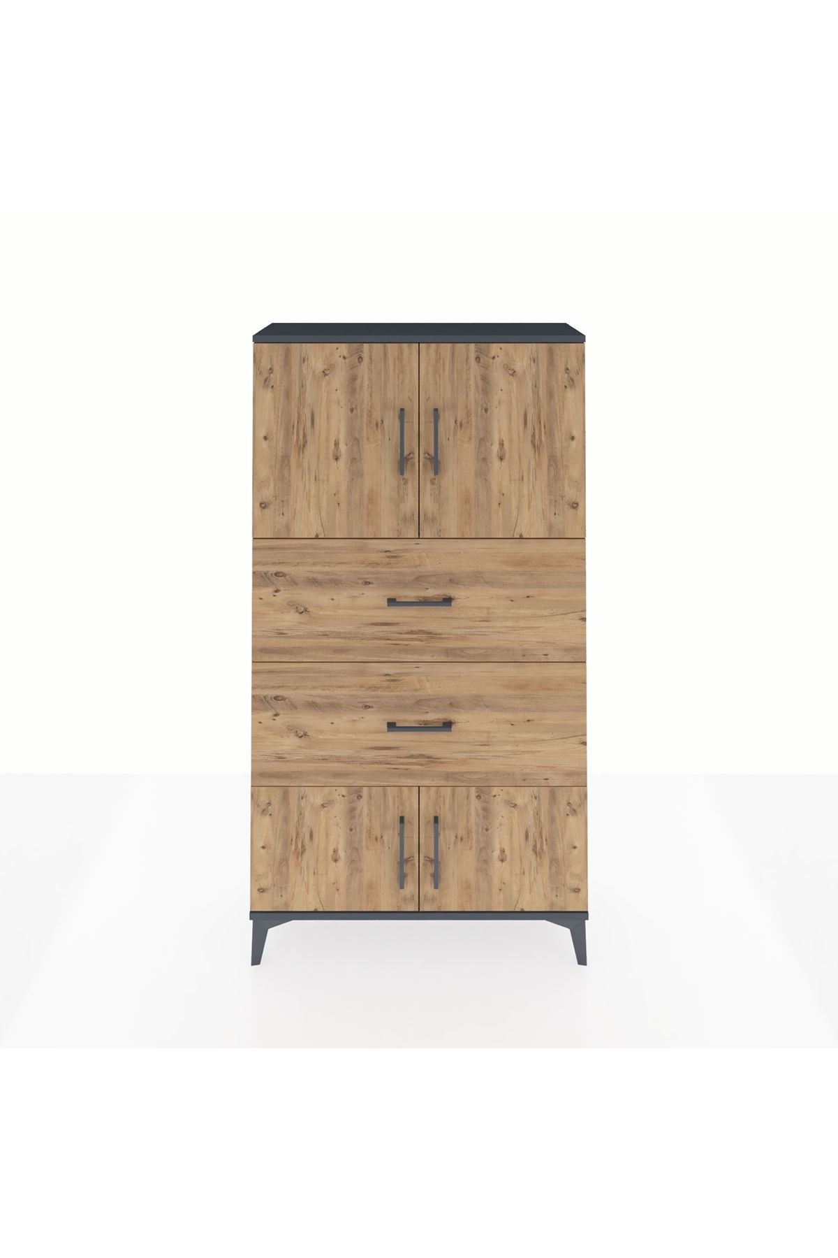 Arges Dolap 2 Raflı 2 Çekmeceli 4 Kapaklı 88x30x163 Antrasit-Çam