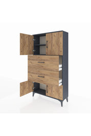 Arges Dolap 2 Raflı 2 Çekmeceli 4 Kapaklı 88x30x163 Antrasit-Çam