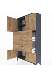 Arges Dolap 2 Raflı 2 Çekmeceli 4 Kapaklı 88x30x163 Antrasit-Çam