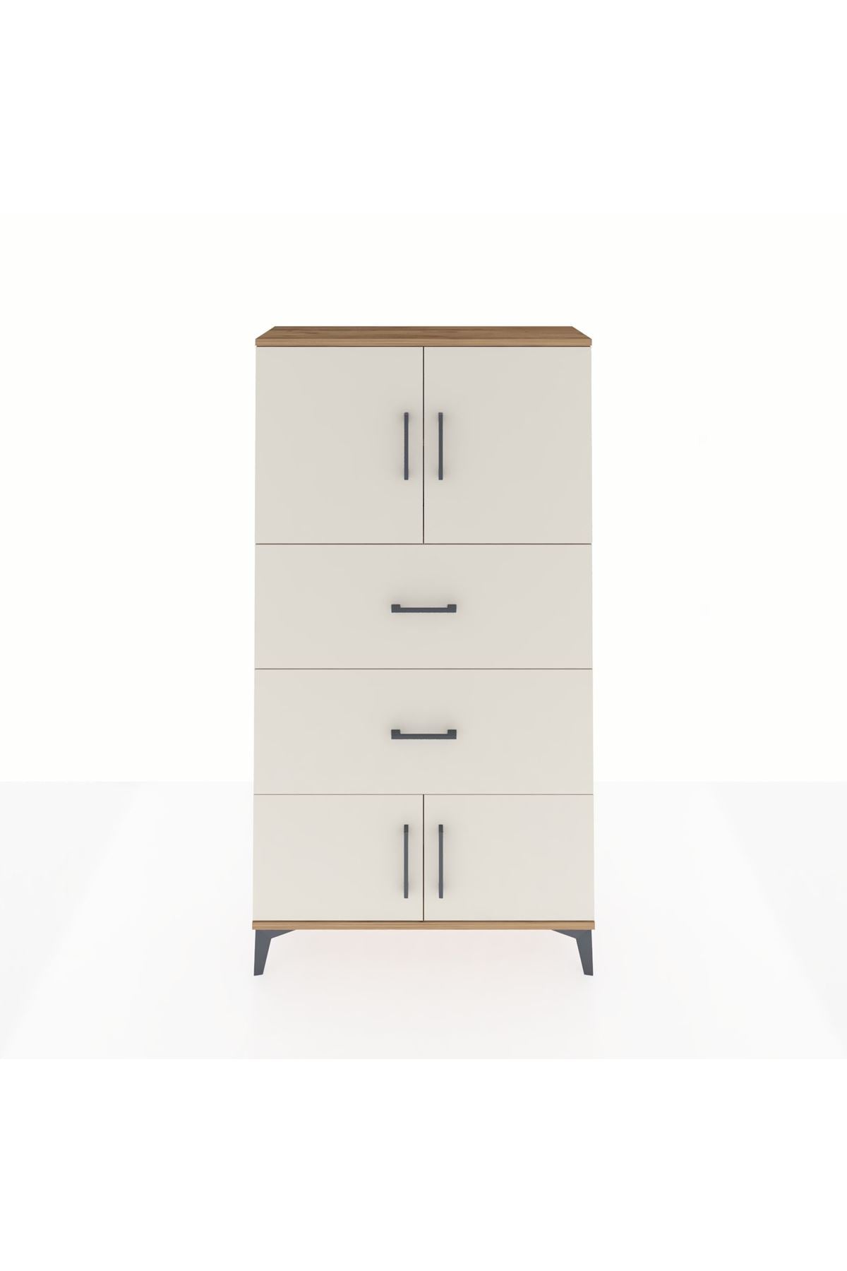 Arges Dolap 2 Raflı 2 Çekmeceli 4 Kapaklı 88x30x163 Çam-Aytaşı