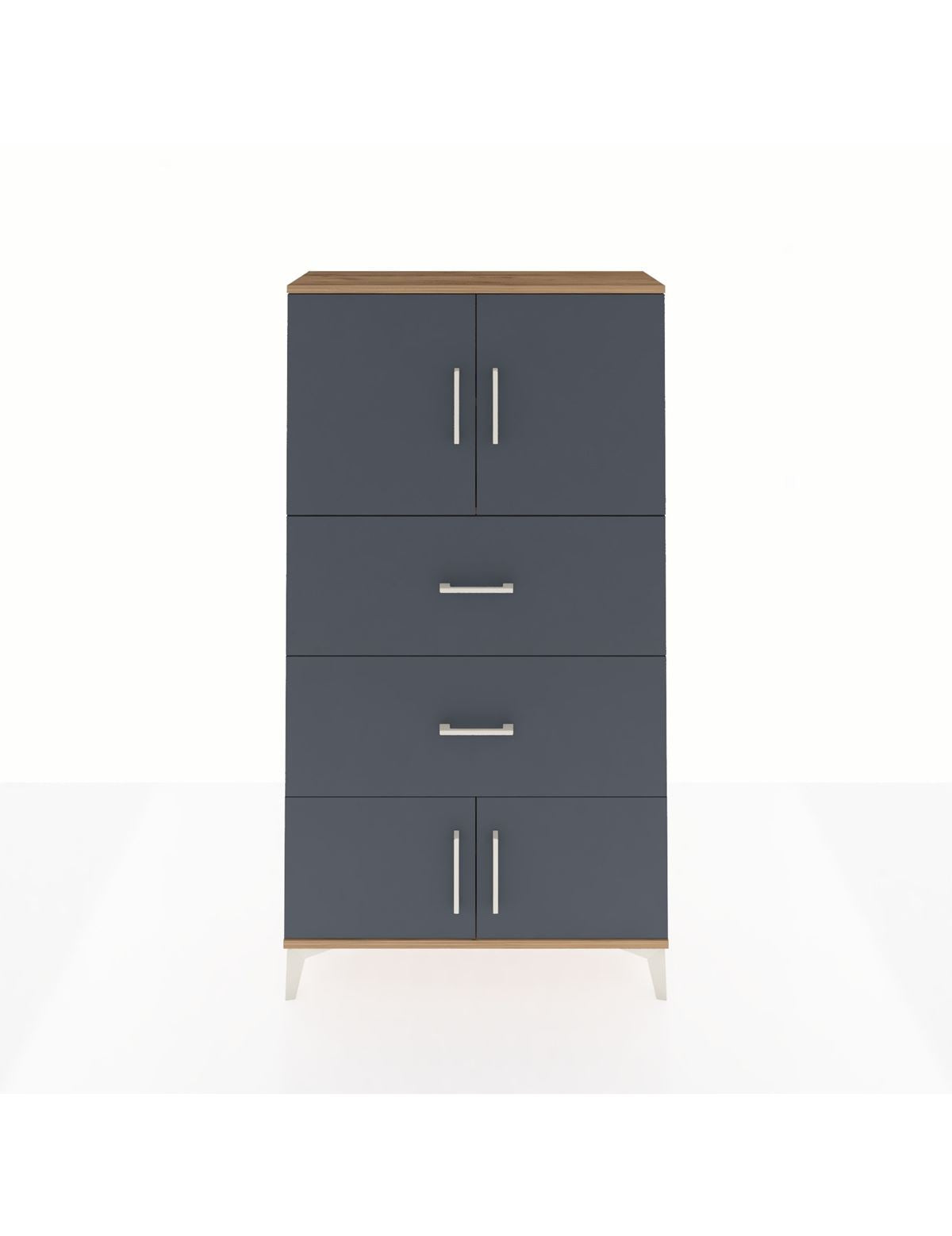 Arges Dolap 2 Raflı 2 Çekmeceli 4 Kapaklı 88x30x163 Çam-Antrasit