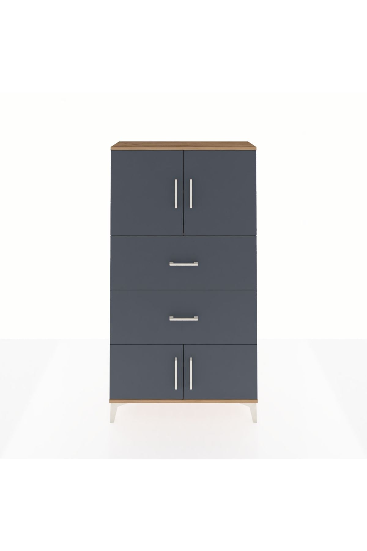 Arges Dolap 2 Raflı 2 Çekmeceli 4 Kapaklı 88x30x163 Çam-Antrasit