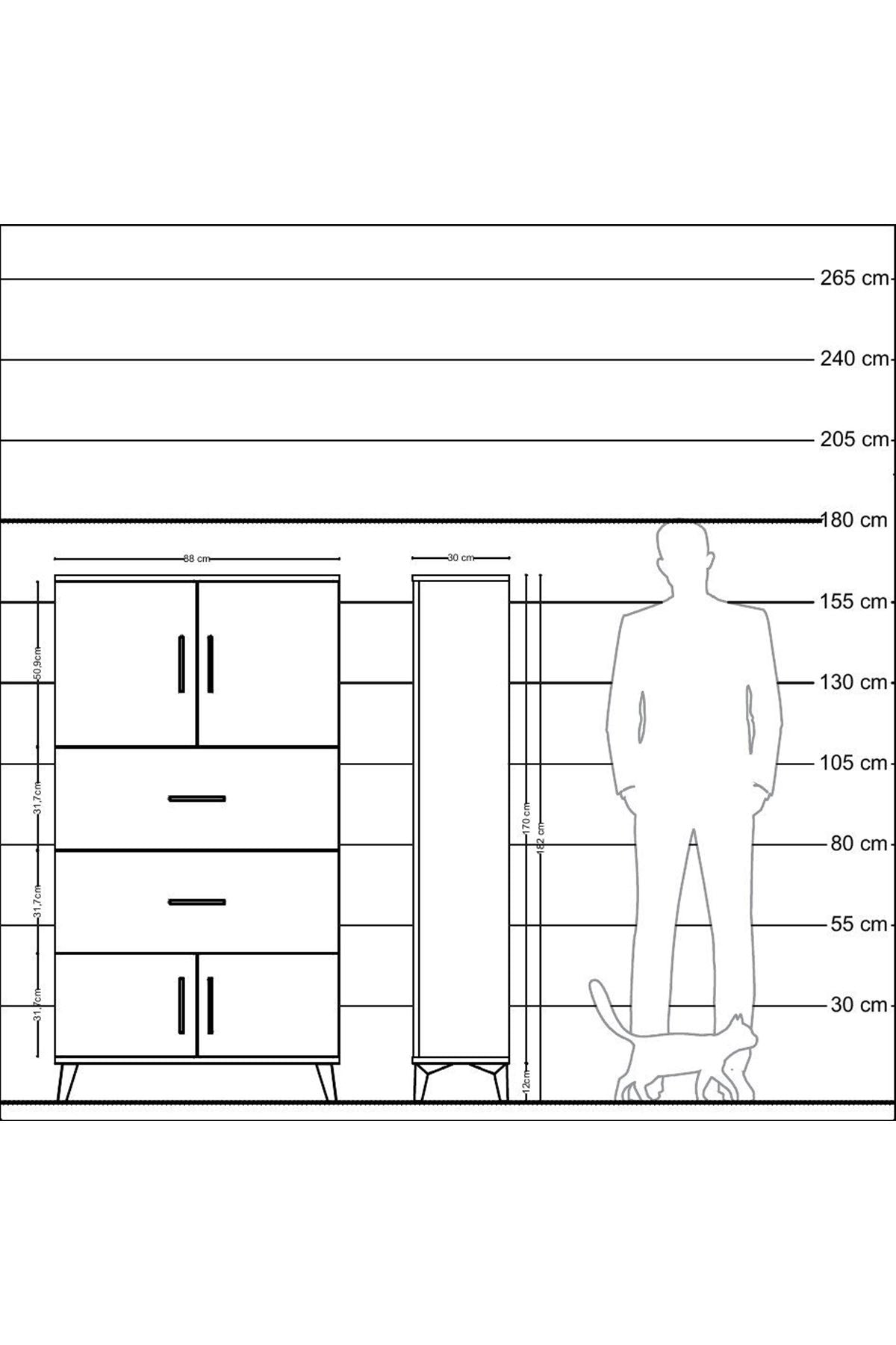 Arges Dolap 2 Raflı 2 Çekmeceli 4 Kapaklı 88x30x163 Çam-Antrasit