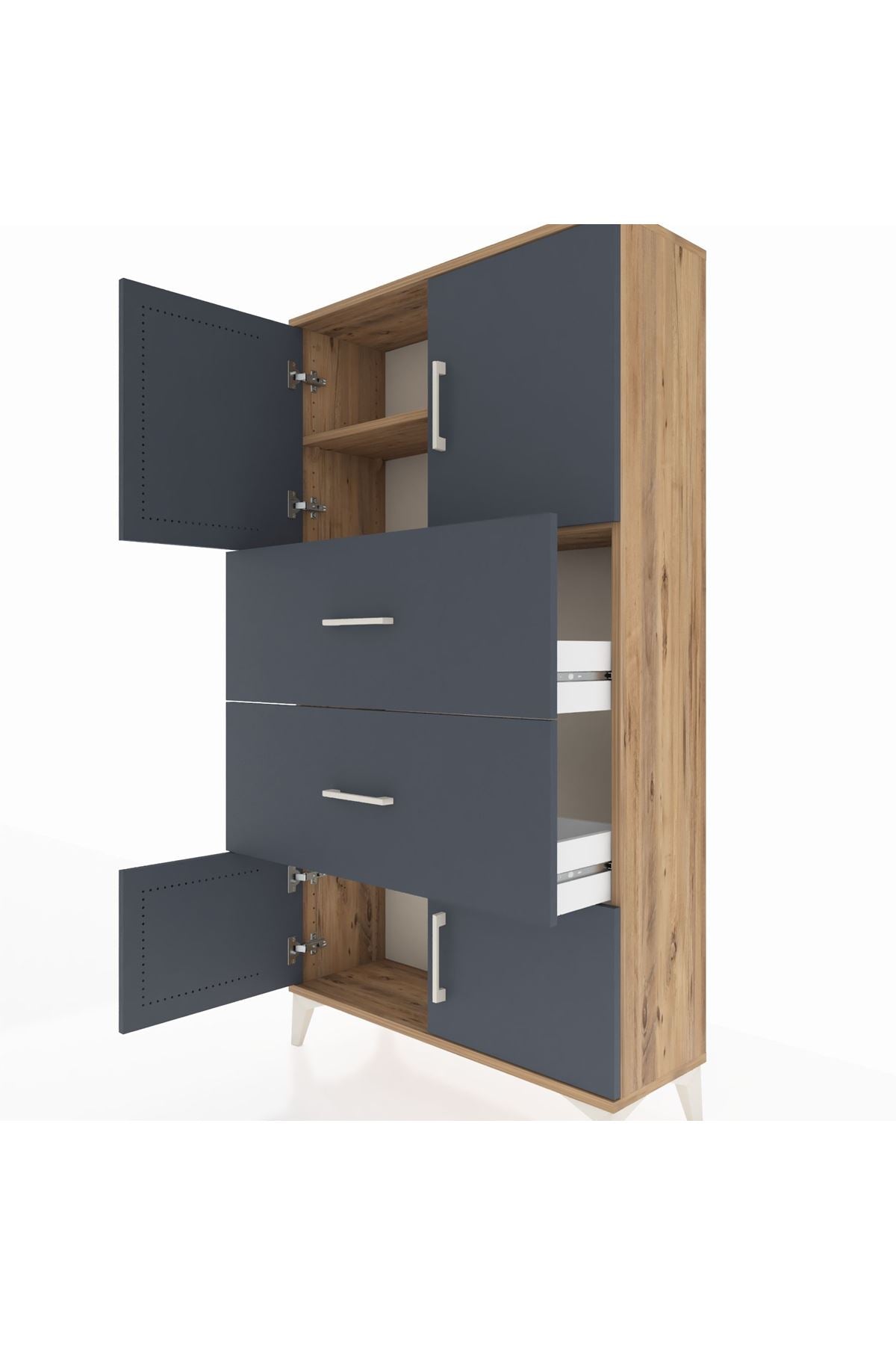 Arges Dolap 2 Raflı 2 Çekmeceli 4 Kapaklı 88x30x163 Çam-Antrasit