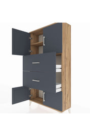 Arges Dolap 2 Raflı 2 Çekmeceli 4 Kapaklı 88x30x163 Çam-Antrasit