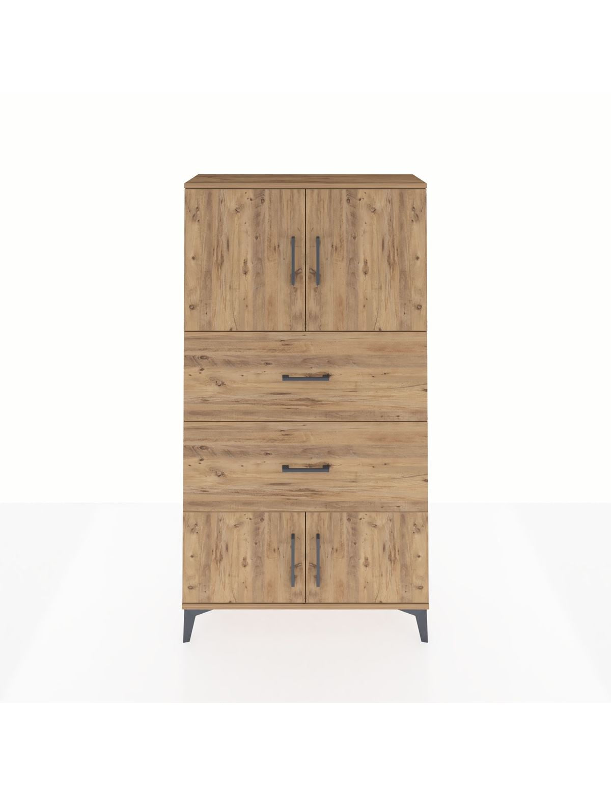 Arges Dolap 2 Raflı 2 Çekmeceli 4 Kapaklı 88x30x163 Çam-Çam