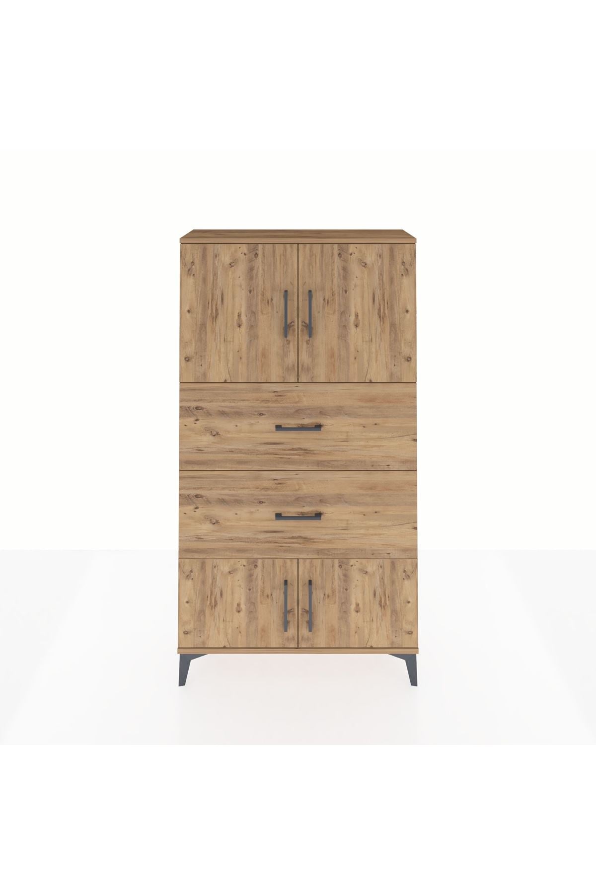 Arges Dolap 2 Raflı 2 Çekmeceli 4 Kapaklı 88x30x163 Çam-Çam