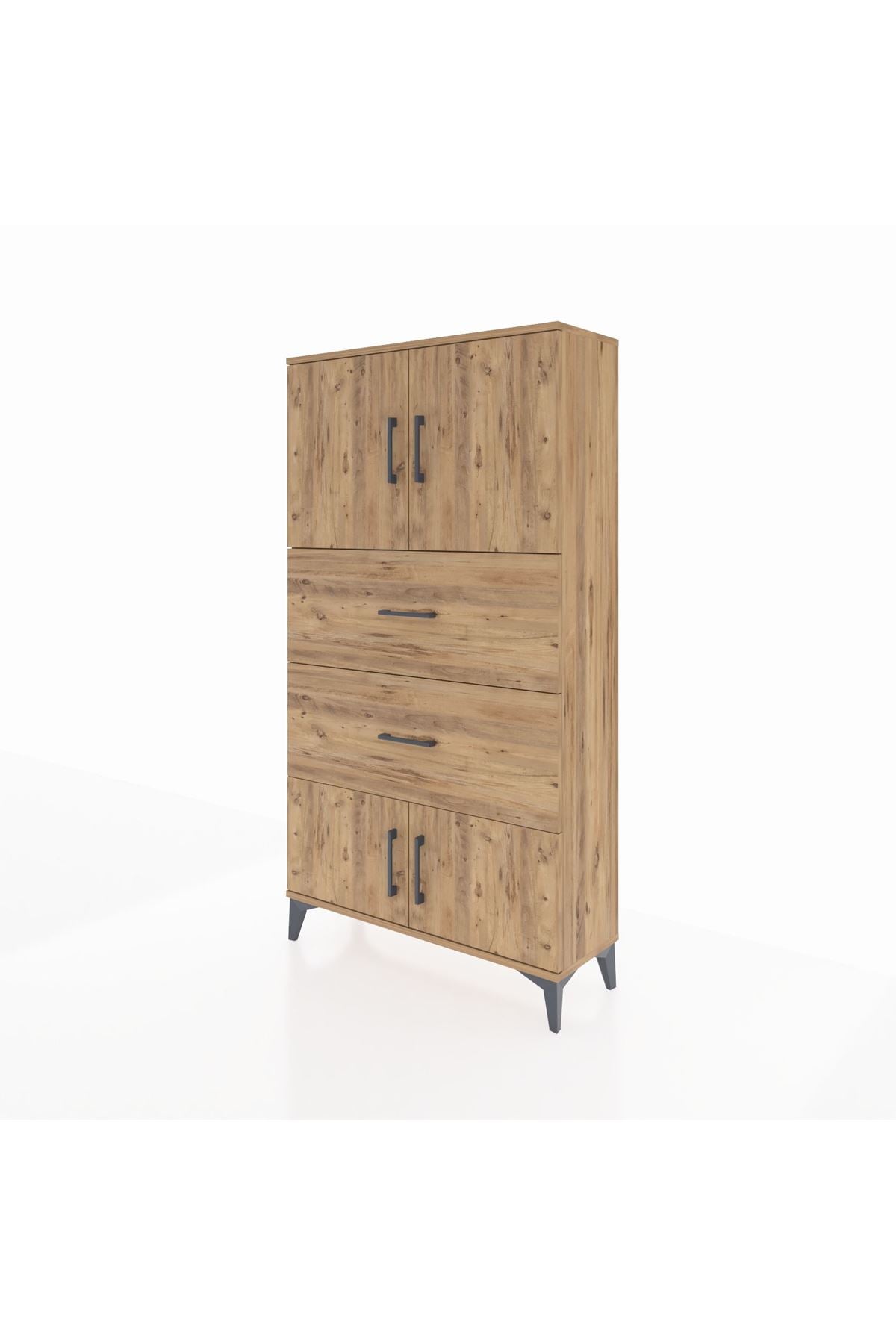 Arges Dolap 2 Raflı 2 Çekmeceli 4 Kapaklı 88x30x163 Çam-Çam