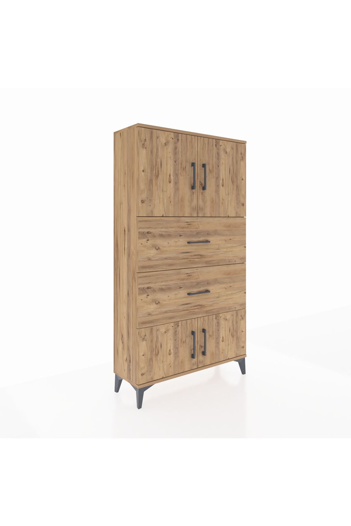 Arges Dolap 2 Raflı 2 Çekmeceli 4 Kapaklı 88x30x163 Çam-Çam