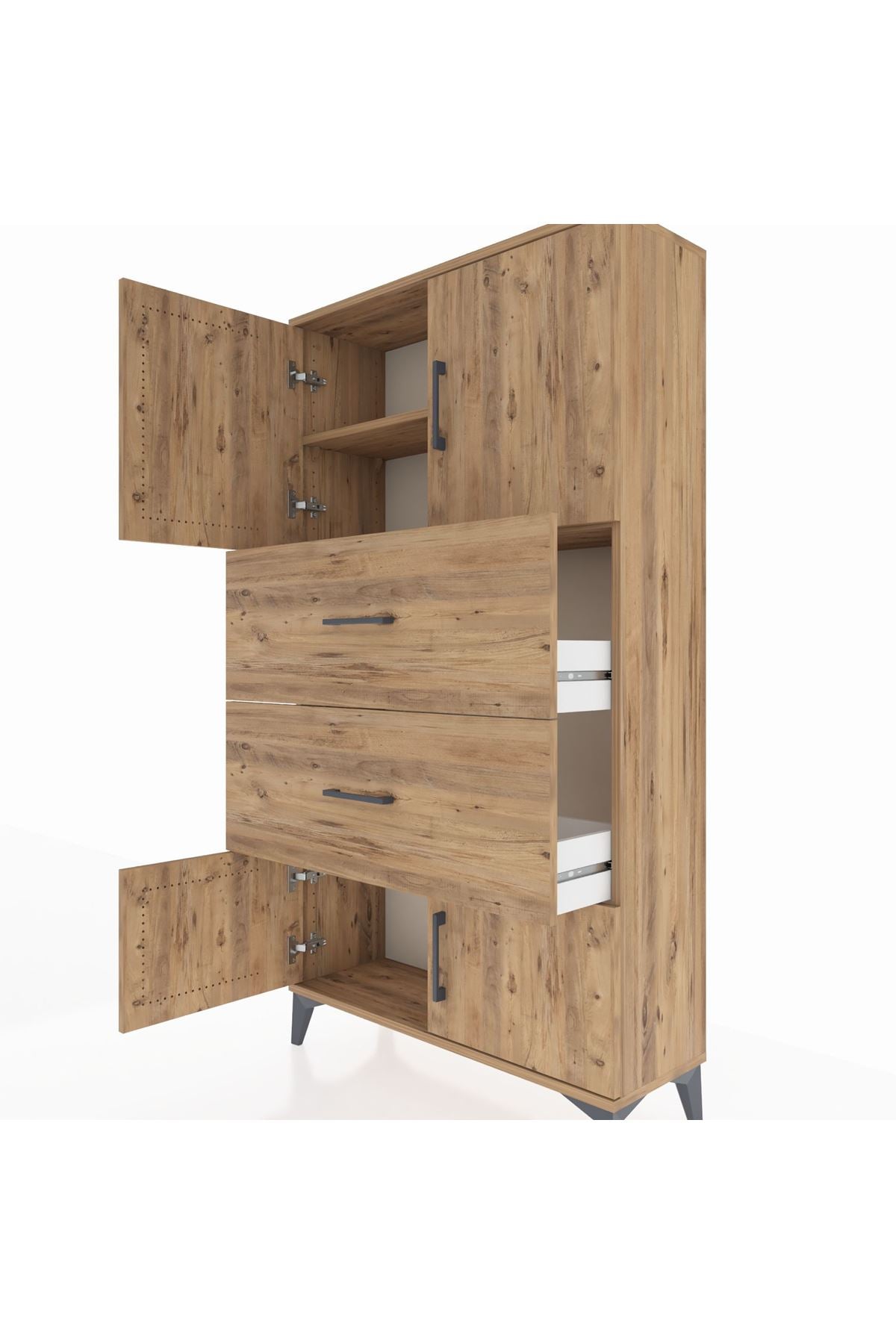 Arges Dolap 2 Raflı 2 Çekmeceli 4 Kapaklı 88x30x163 Çam-Çam