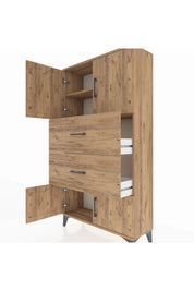 Arges Dolap 2 Raflı 2 Çekmeceli 4 Kapaklı 88x30x163 Çam-Çam