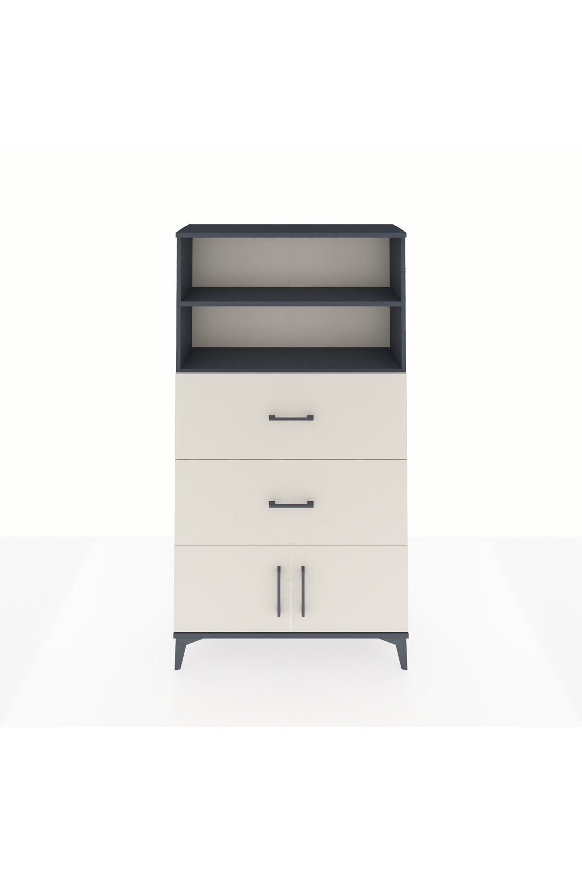 Arges Dolap 2 Raflı 2 Çekmeceli 2 Kapaklı 88x30x163 Antrasit-Aytaşı