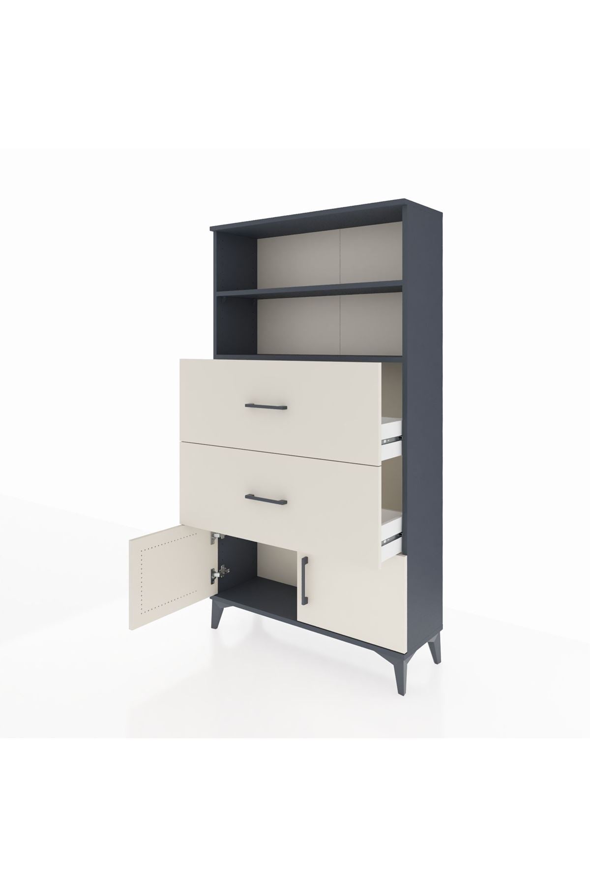 Arges Dolap 2 Raflı 2 Çekmeceli 2 Kapaklı 88x30x163 Antrasit-Aytaşı