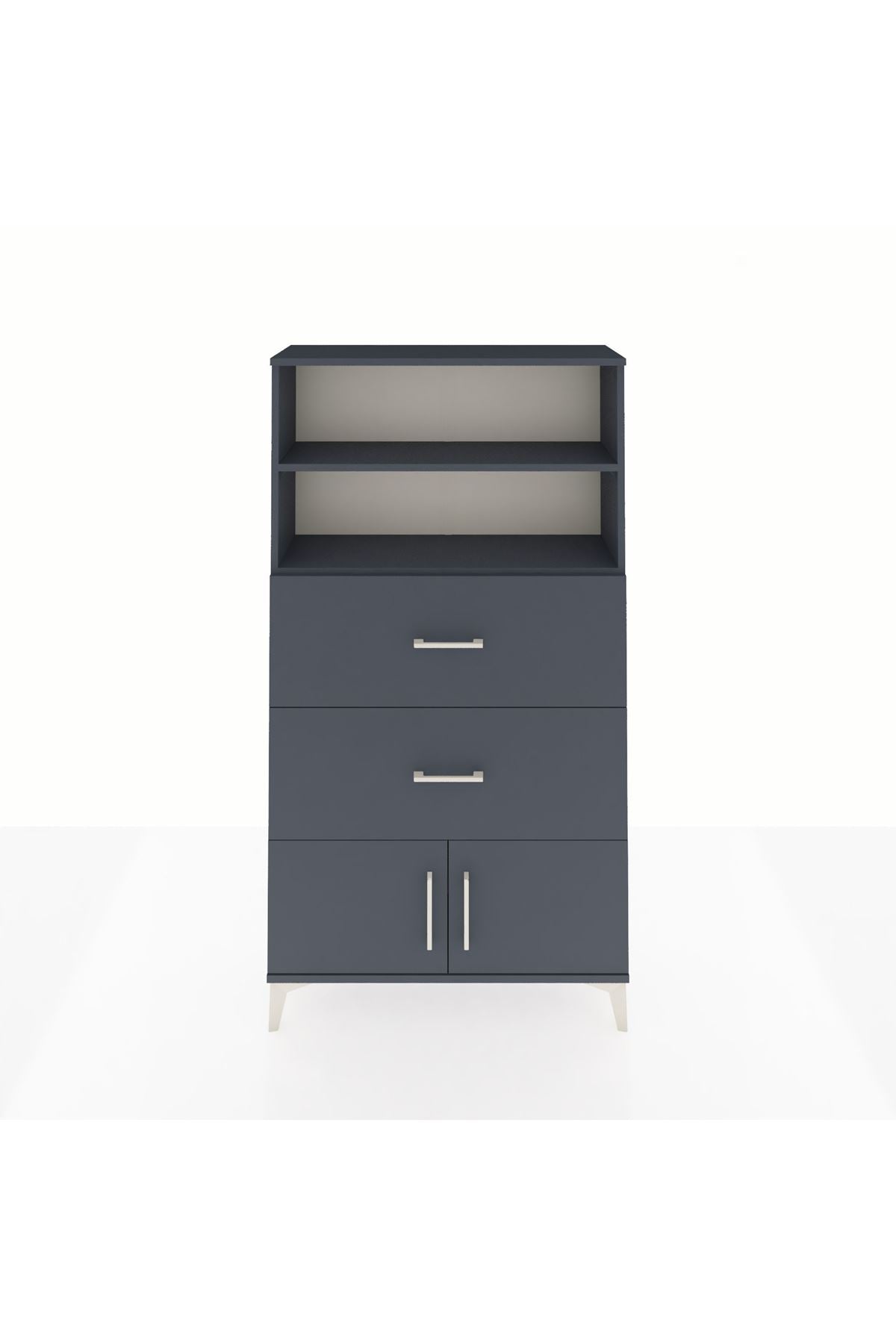 Arges Dolap 2 Raflı 2 Çekmeceli 2 Kapaklı 88x30x163 Antrasit-Antrasit