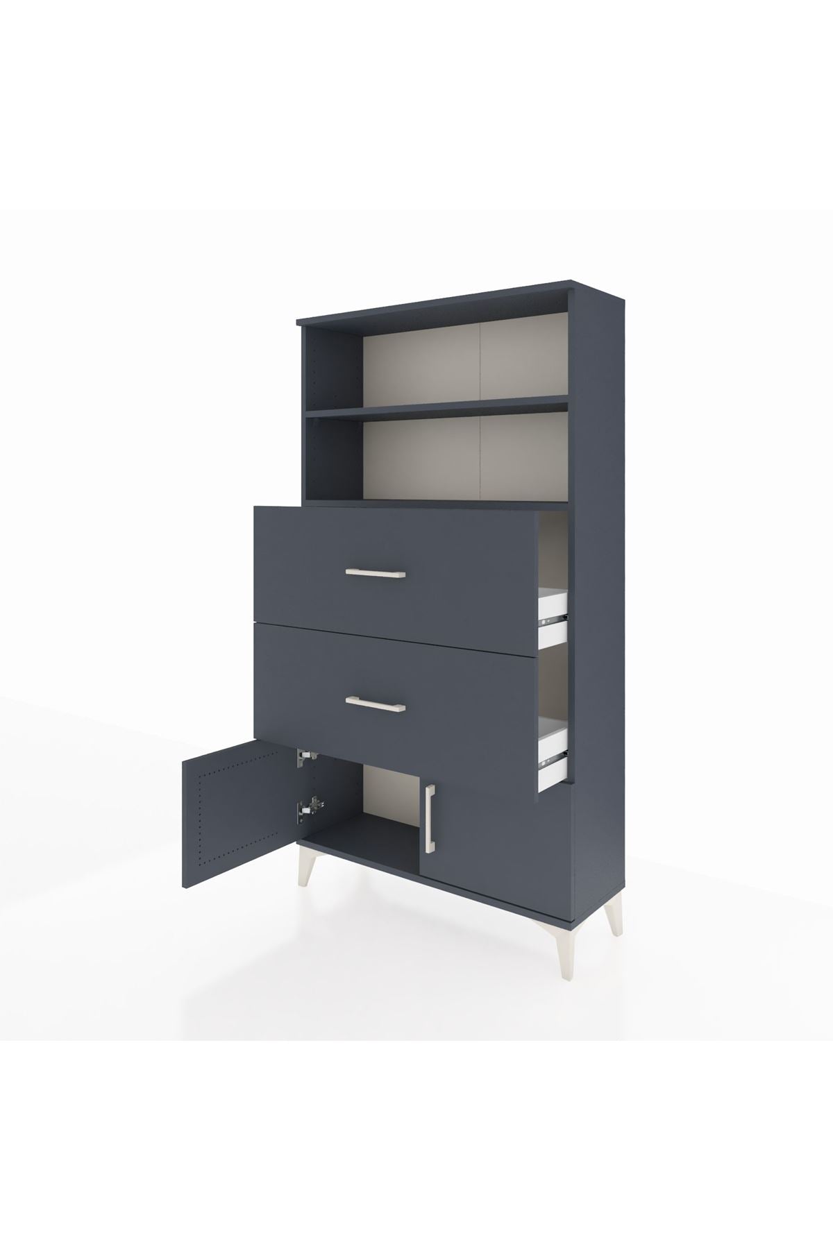 Arges Dolap 2 Raflı 2 Çekmeceli 2 Kapaklı 88x30x163 Antrasit-Antrasit