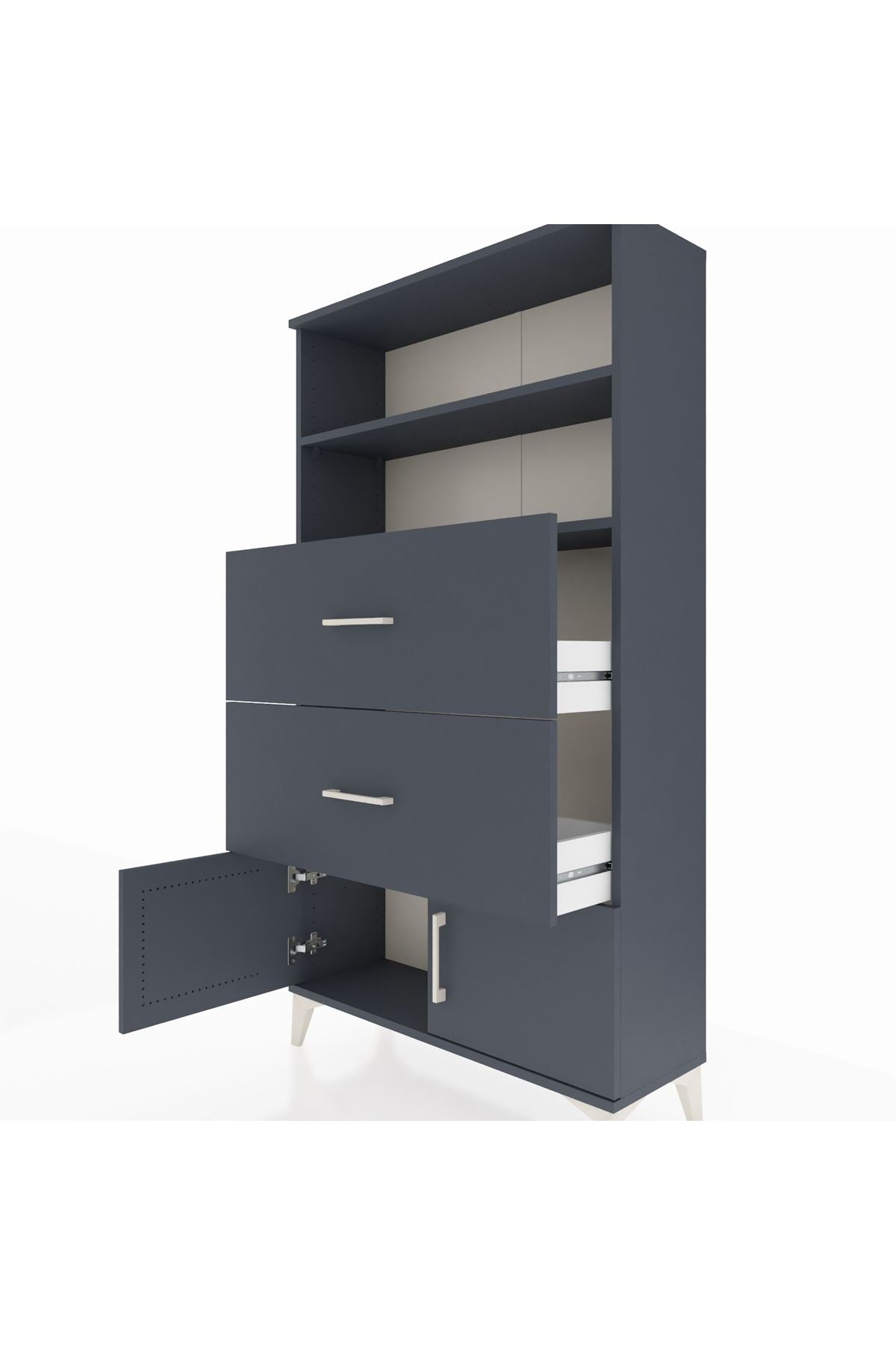 Arges Dolap 2 Raflı 2 Çekmeceli 2 Kapaklı 88x30x163 Antrasit-Antrasit