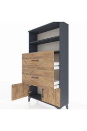 Arges Dolap 2 Raflı 2 Çekmeceli 2 Kapaklı 88x30x163 Antrasit-Çam