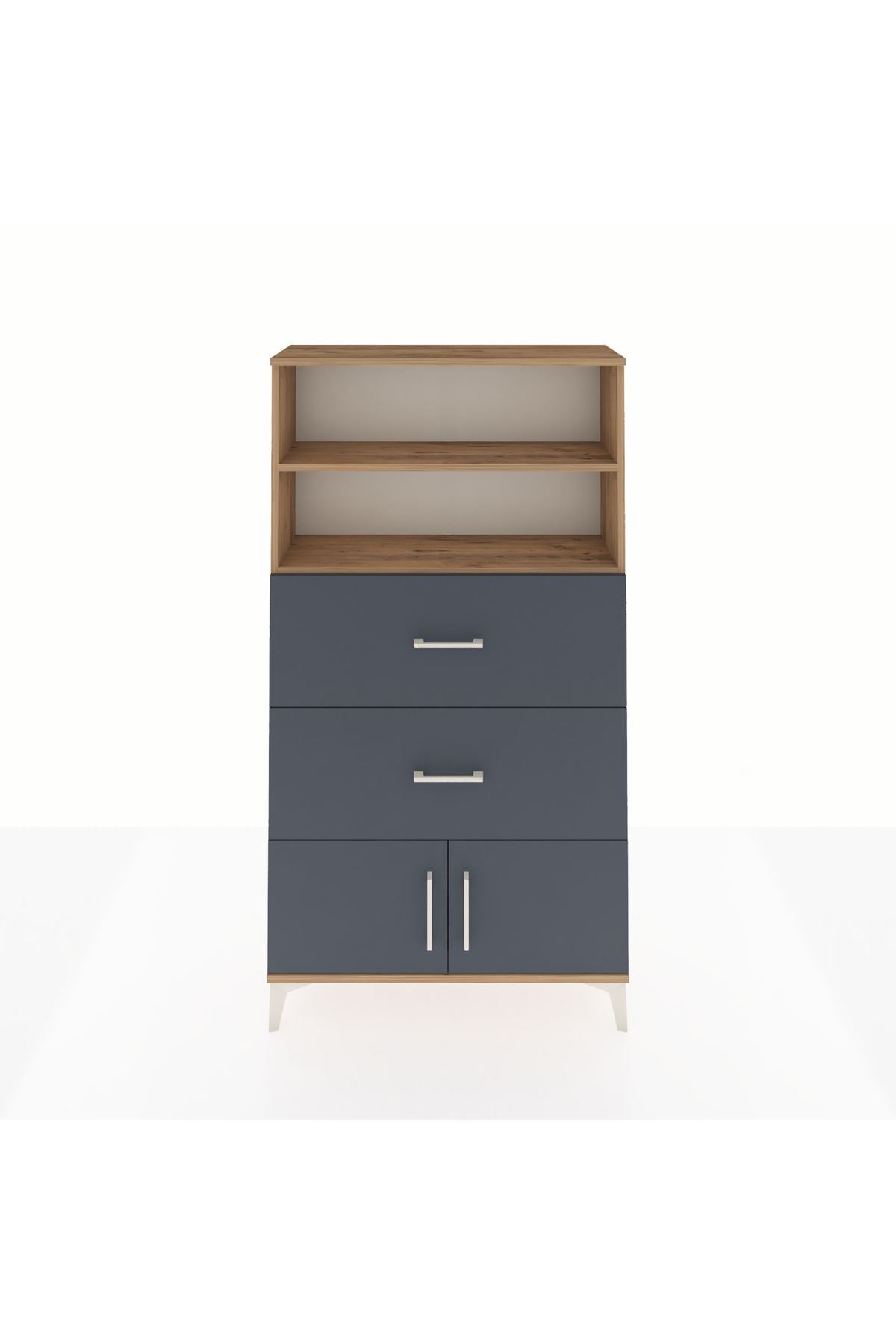 Arges Dolap 2 Raflı 2 Çekmeceli 2 Kapaklı 88x30x163 Çam-Antrasit