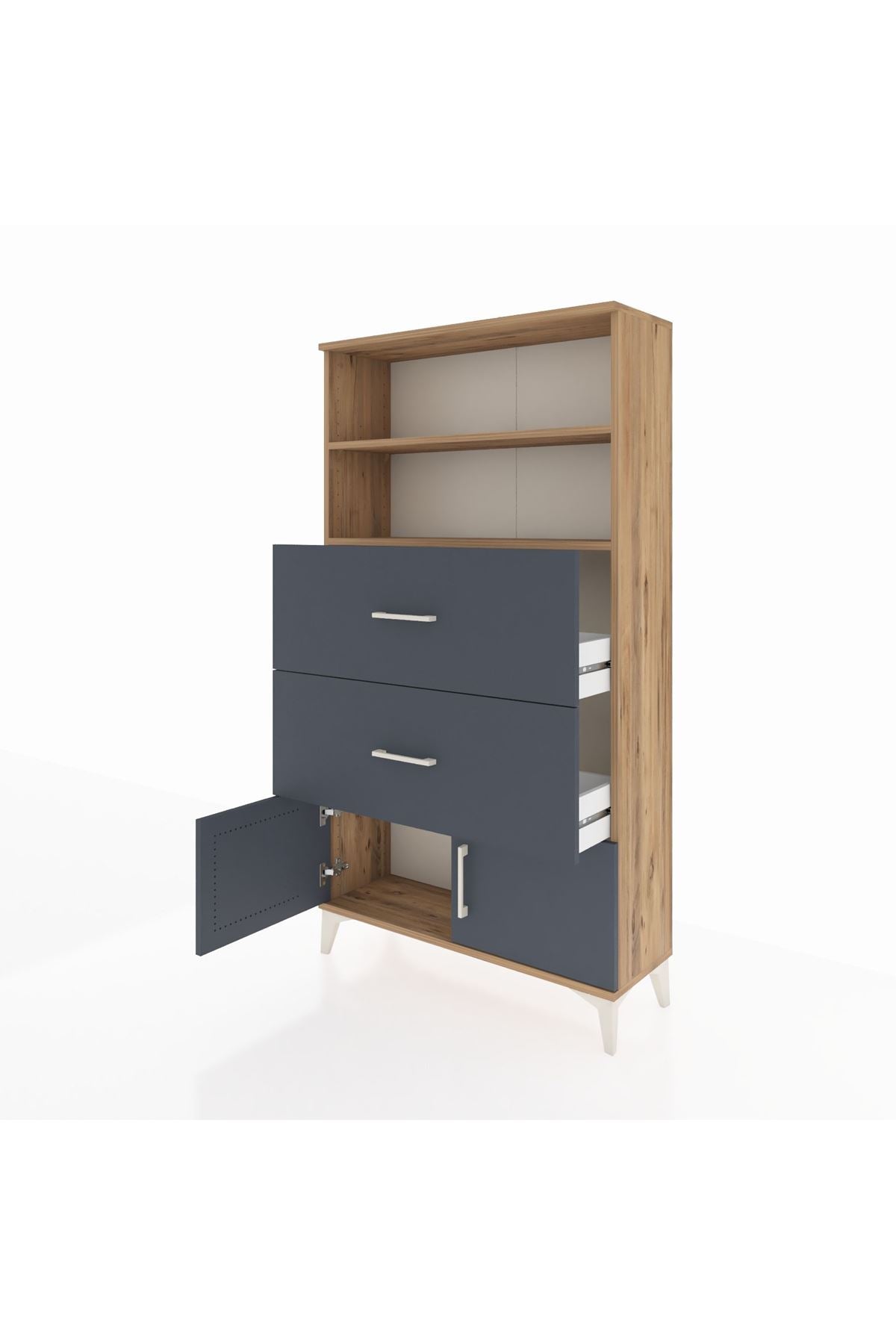 Arges Dolap 2 Raflı 2 Çekmeceli 2 Kapaklı 88x30x163 Çam-Antrasit